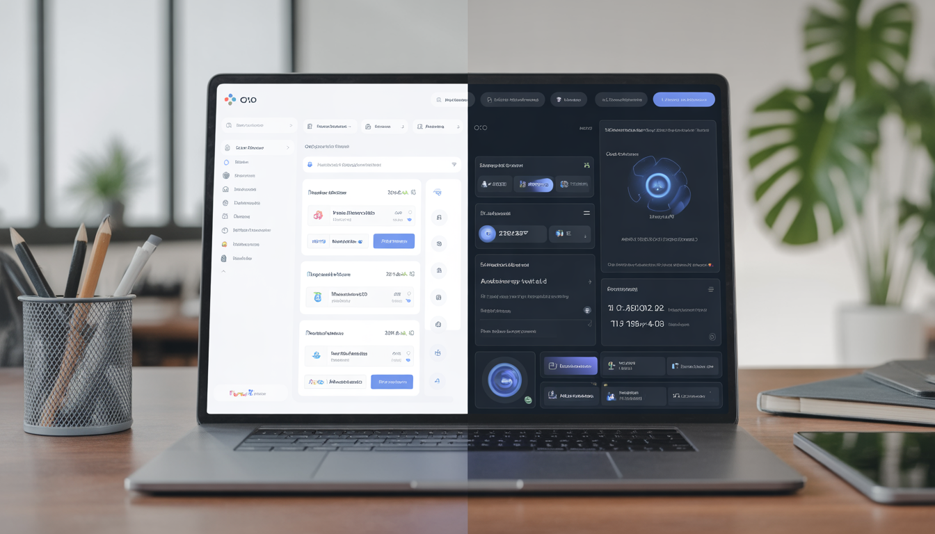 Comparison between AI tools and traditional software on a laptop screen
