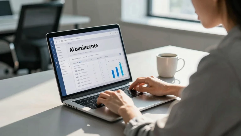 Small business owner using AI tools on laptop to manage business operations