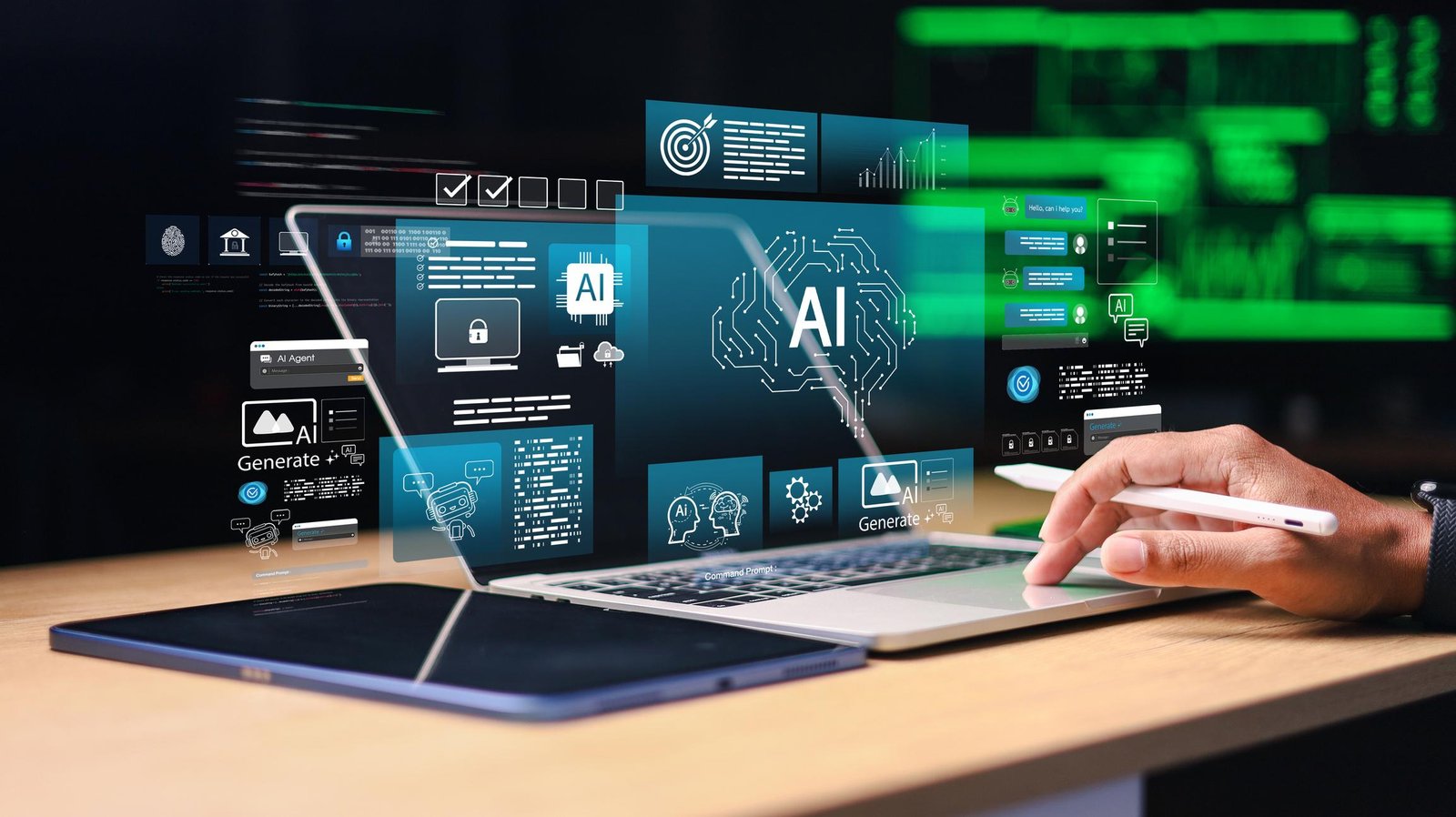 Professional using AI tools on laptop to automate tasks and replace hours of manual work