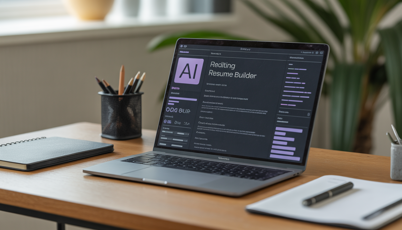 Professional creating resume using AI resume builder on laptop